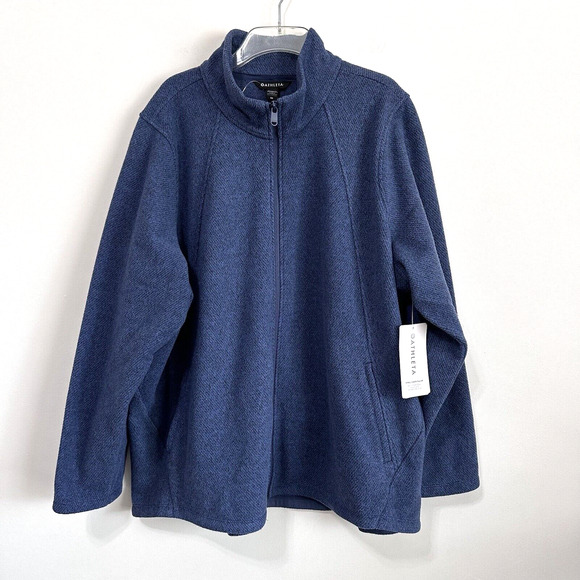 Athleta Stroll Fleece Full Zip Jacket Plus 3X Blue Zip Pockets Casual Active NEW - Picture 1 of 12